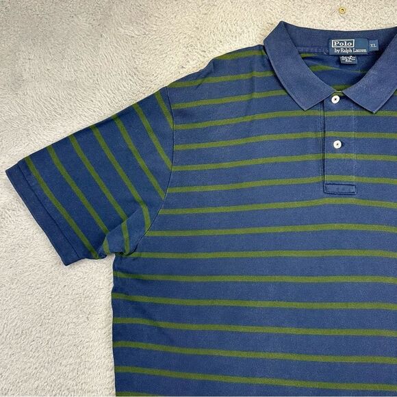 Polo Ralph Lauren Polo Shirt Mens XL‎ Blue Green Striped Pima Cotton Casual Prep - Picture 4 of 16